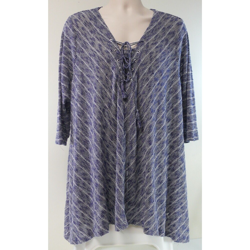 New Directions Women’s Boho Shirt hi lo hem hippie lace up Plus Size 2X